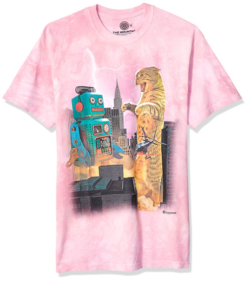 The Mountain Catzill Vs. Robot Adult T-Shirt, Pink, Small
