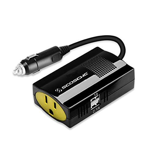 SCOSCHE PI150M-1 INVERT150 150W Mobile Power Inverter with 1 AC Outlet, 2 USB Ports and a 12V Car Adapter with Cable