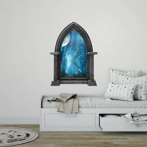 Castle Scape Fairytale Moon at Night Castle 3D Window Wall Sticker Decal Peel And Stick Mural Medieval Fairytale Kids Room Decor Wall Mural wall art Removable Vinyl decals For Playroom,28'' ae423 Castle Scape Fairytale Moon at Night Castle 3D Window Wall Sticker Decal Peel And Stick Mural Medieval Fairytale Kids Room Decor Wall Mural wall art Removable Vinyl decals For Playroom,28'' ae423