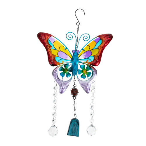 Yardenfun Crystal Butterfly Wind Chime Metal Wind Wooden Wind Bell Decorative Chime Homemade Wind Chimes Crystal Suncatcher Pendant Outdoor Decoration Bell 3D Hanging Glass Prism