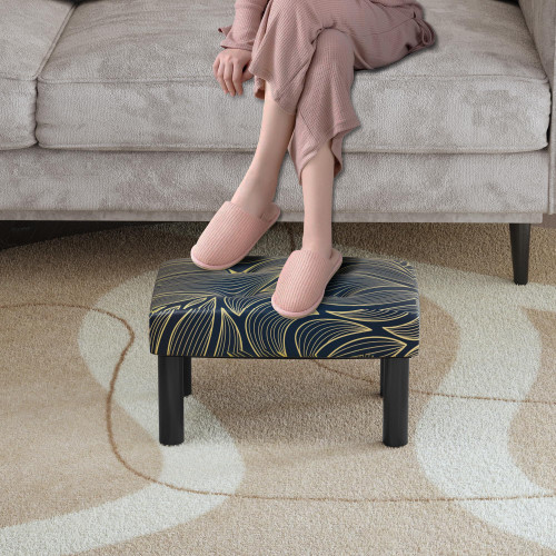 HLR Small Ottoman Foot Rest Stools, 14.5" Rectangle Sofa Footrest Extra Seating, Foot Stools Ottoman Step Stool with Padded Seat for Couch, Living Room, Bedroom, Entryway, Gold Line Leaves