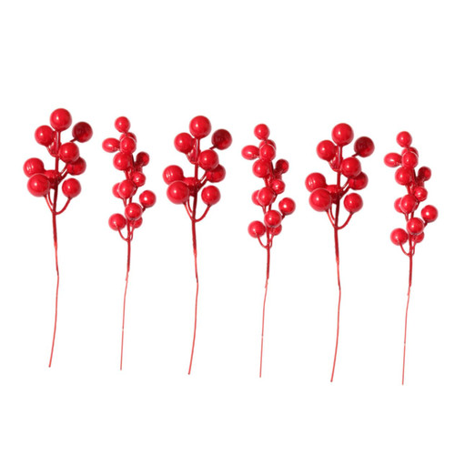 Ciieeo 60 Pcs DIY Red Berries Red Berry Flower Arrangement Supplies Christmas Floral Picks Simulation Red Berries Faux Flower Stems Plant Garland Artificial Foam Holly Leaves