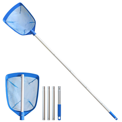 Poolvio Swimming Pool Leaf Skimmer Net, with 5 Sections Telescopic Aluminum Pole & Nylon Medium Fine Mesh Pool Net, Pool Cleaning Tool for Removing Leaves & Debris