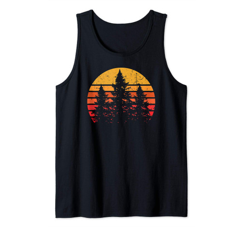 Retro Sun Minimalist Pine Tree Design - Graphic Tee Shirt Tank Top
