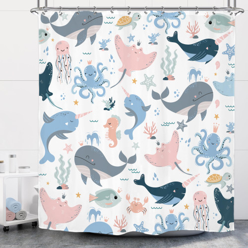 Riyidecor Kids Ocean Whale Shower Curtain 72Wx72H Inch Underwater Cartoon Animal Octopus Jellyfish Sealife Cute Pink Blue Marine Seaweed Turtle Bathroom Decor Fabric Polyester Waterproof 12 Pack Hooks Riyidecor Kids Ocean Whale Shower Curtain 72Wx72H Inch Underwater Cartoon Animal Octopus Jellyfish Sealife Cute Pink Blue Marine Seaweed Turtle Bathroom Decor Fabric Polyester Waterproof 12 Pack Hooks