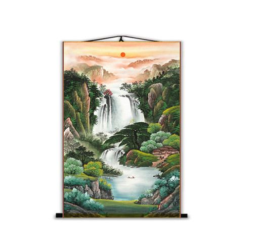 Zzooi Chinese Landscape Mountain Waterfall Wall Art Hanging Scroll Painting,Feng Shui Decor