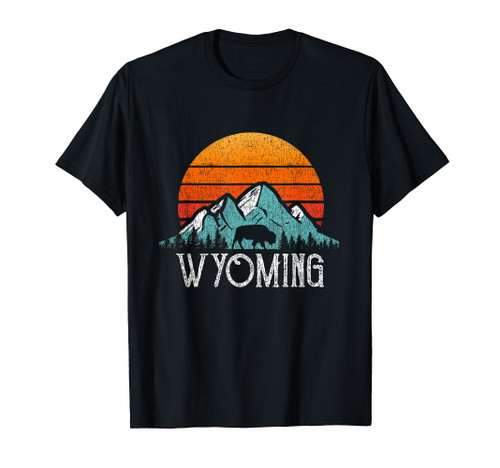 Retro Wyoming WY Mountains State Wildlife Sunset T-Shirt
