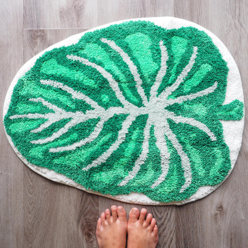 Evovee Green Monstera Bath Mat Plant Leaf Rug Funny Cute Bathroom Decor Shower Rugs Retro Funky Bedroom Aesthetic Fun Preppy Cool Apartment College Novelty Washable Bathmat Jungle