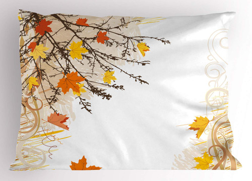 Ambesonne Nature Pillow Sham, Autumn Maple Leaves Branches in Fall Earthen Tones Faded Woodland Art Print, Decorative Standard King Size Printed Pillowcase, 36" X 20", Tan Yellow