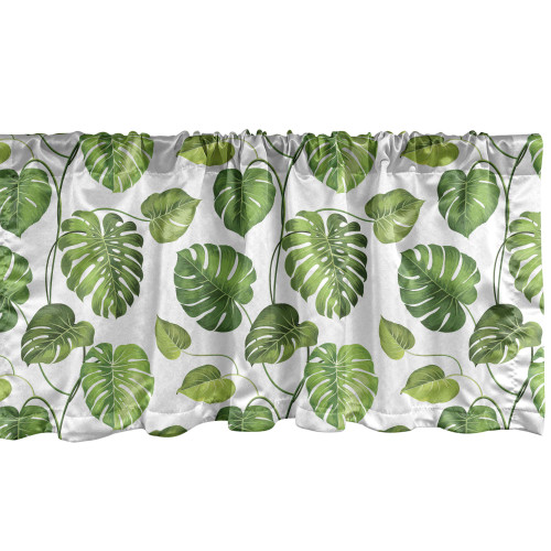Lunarable Leaf Window Valance, Tropical Jungle Rainforest Leaves Palm Mango Tree Wild Leaves Art Print, Curtain Valance for Kitchen Bedroom Decor with Rod Pocket, 54" X 12", Green White