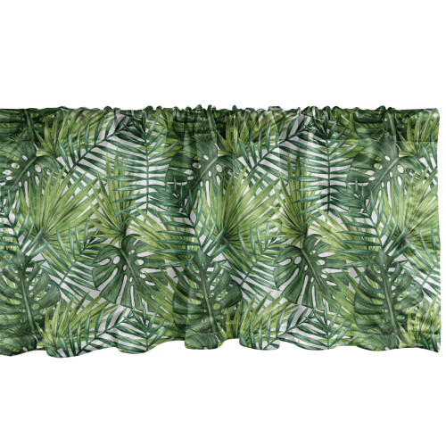 Ambesonne Leaf Window Valance, Tropical Exotic Banana Forest Palm Tree Leaves Watercolor Design Image, Curtain Valance for Kitchen Bedroom Decor with Rod Pocket, 54" X 12", Green