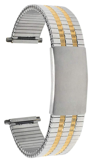 Bandini Adjustable Length Stretch Watch Strap for Men, Silver and Gold (Two-Tone) Stainless Steel, Straight End, Metal Expansion Watch Band - 18mm