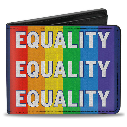 Buckle-Down Men's Wallet, Bifold, Equality Blocks Rainbow Blue White, Vegan Leather, Multi, 4.0" x 3.5"