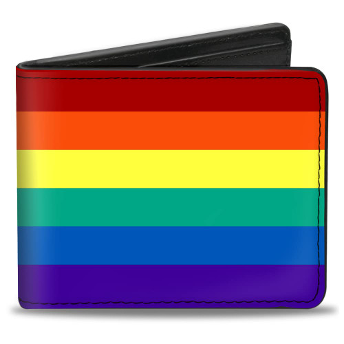 Buckle-Down Men's Wallet, Bifold, Rainbow Print, Vegan Leather, Pride, 4.0" x 3.5"