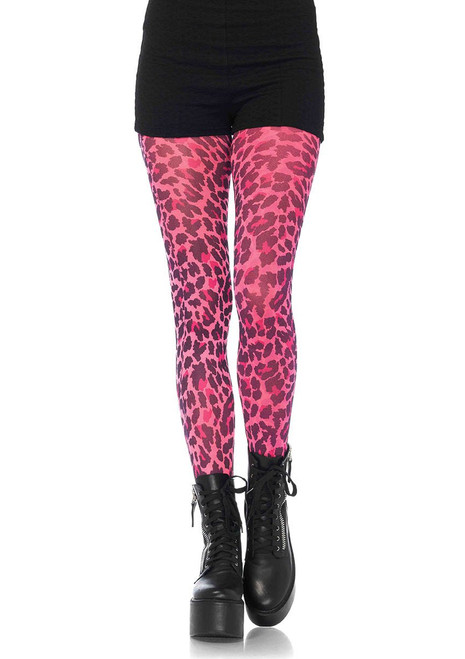 Leg Avenue Women's Neon Pink Leopard Tights, One Size
