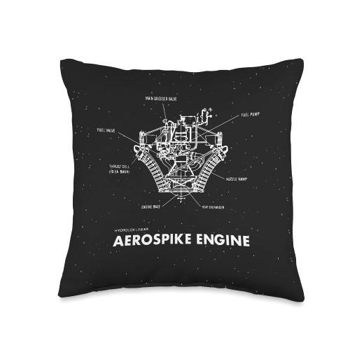 Space Moon Mars Exploration tees Co. Aerospike Engine Schematic Design Throw Pillow, 16x16, Multicolor