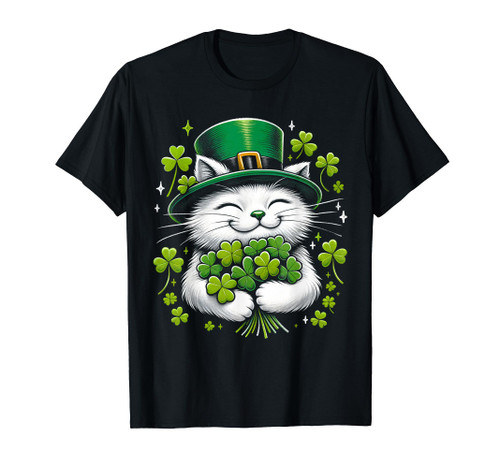 Cat Leprechaun Shamrock St Patricks Day Women Girls Kids T-Shirt
