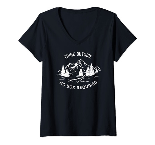 Womens Nature Camping Mountains, Think Outside No box Required V-Neck T-Shirt