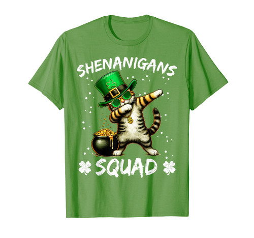 Shenanigans Squad Dabbing Cat St Patricks Day Hat Funny T-Shirt