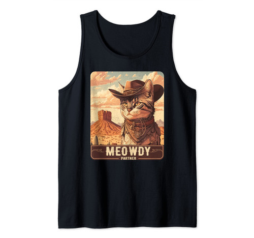 Meowdy! Funny Country Music Cat Cowboy Hat Poster Funny Tank Top