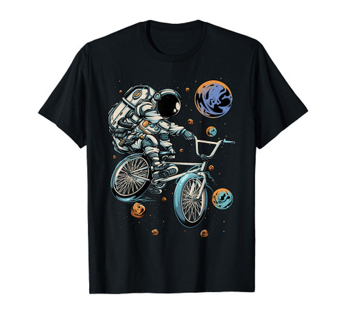 Astronaut on Bicycle in Space Doing Tricks | Biker Astronaut T-Shirt Astronaut on Bicycle in Space Doing Tricks | Biker Astronaut T-Shirt