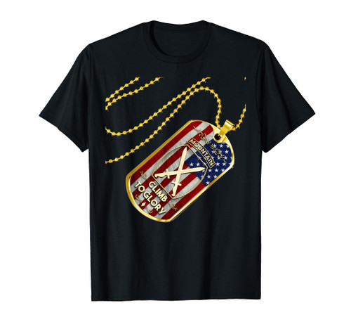 Army 10th Mountain Division American Flag Dog Tag T-Shirt