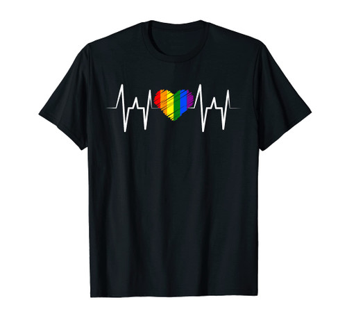 LGBT Rainbow Heartbeat Lesbian Gay Pride T-Shirt LGBT Rainbow Heartbeat Lesbian Gay Pride T-Shirt