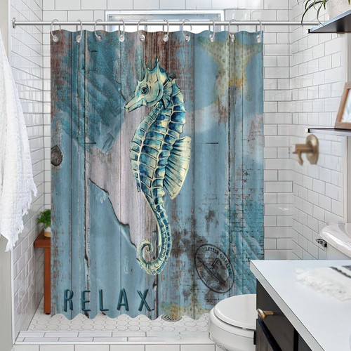 Nautical Beach Ocean Underwater Sea Horse Modern Shower Curtain Set with Hooks Sea Animal Turtle Octopus Crab Shower Curtain for Bathroom Polyester Bathroom Shower Curtain Sets Machine Washable 47x70