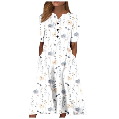 Sun Dress for Beach Vacation Casual Summer Dresses for Women 2024 Floral Boho Vacation Dress V-Neck Buttons Flowy Loose Midi Dress with Pockets XX-Large White Sun Dress for Beach Vacation Casual Summer Dresses for Women 2024 Floral Boho Vacation Dress V-Neck Buttons Flowy Loose Midi Dress with Pockets XX-Large White