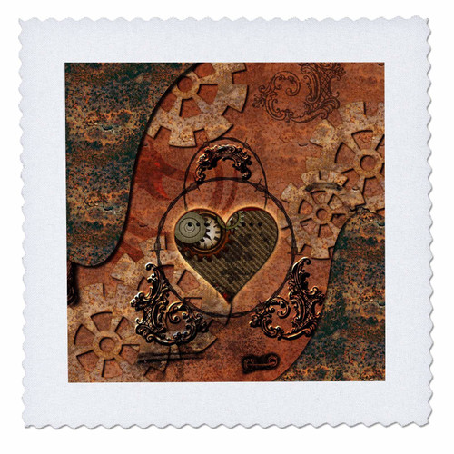 3D Rose Steampunk Wonderful Heart Clocks and Gears Square 14 by 14 Inch Quilt, 14 x 14 3D Rose Steampunk Wonderful Heart Clocks and Gears Square 14 by 14 Inch Quilt, 14 x 14