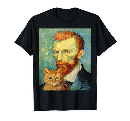 Funny cat art painting Cat Lover Starry Night Cat Van Gogh T-Shirt