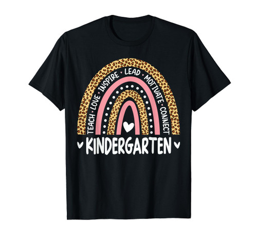 Kindergarten Rainbow Leopard Print Teacher Team Kinder Squad T-Shirt Kindergarten Rainbow Leopard Print Teacher Team Kinder Squad T-Shirt