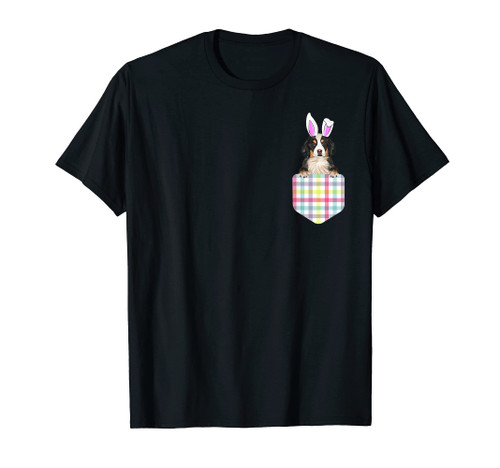 Easter Plaid Bernese Mountain Dog Bunny Dog In Pocket T-Shirt