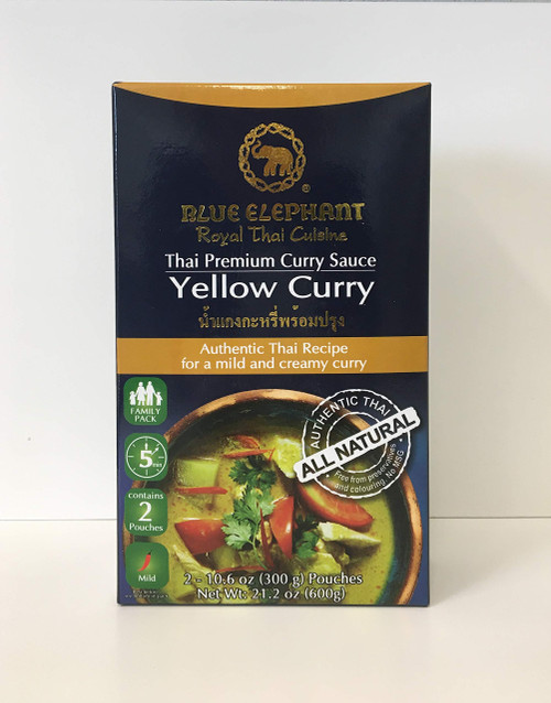 Blue Elephant Yellow Curry Sauce Premium Royal Thai Cuisine - Authentic Ingredients for Quick and Easy Thai Meals at Home, 10.6oz, 2-pack