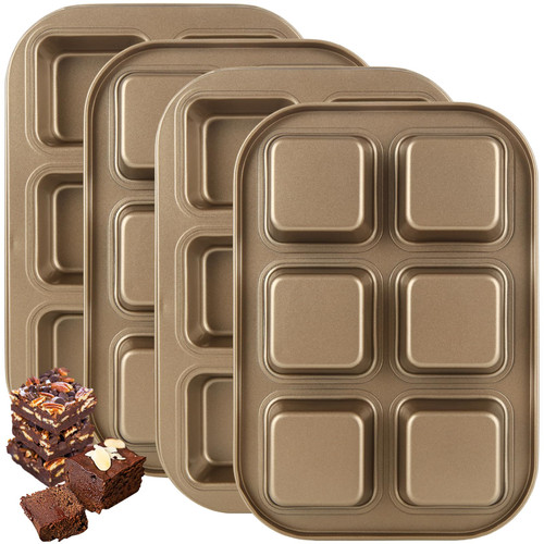 LDXDRU 4Pcs 6-Cavity Brownie Cake Pan, Non-Stick Square Muffin Pan, Carbon Steel Baking Pan All Edges Mini Loaf Pan Baking Tray for Oven Baking Brownies Cupcakes Muffin Cakes (Gold) LDXDRU 4Pcs 6-Cavity Brownie Cake Pan, Non-Stick Square Muffin Pan, Carbon Steel Baking Pan All Edges Mini Loaf Pan Baking Tray for Oven Baking Brownies Cupcakes Muffin Cakes (Gold)