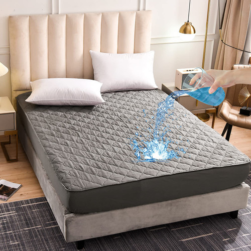 Holawakaka Twin Mattress Protector Waterproof, Breathable Noiseless Mattress Pad Cover Quilted Fitted with Deep Pocket up to 14" Depth (Dark Grey, Twin) Holawakaka Twin Mattress Protector Waterproof, Breathable Noiseless Mattress Pad Cover Quilted Fitted with Deep Pocket up to 14" Depth (Dark Grey, Twin)