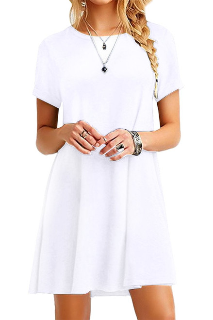 YMING Women's Plain T-Shirt Mini Dress Casual Summer Dress Short Sleeve Swing Dress White XL YMING Women's Plain T-Shirt Mini Dress Casual Summer Dress Short Sleeve Swing Dress White XL