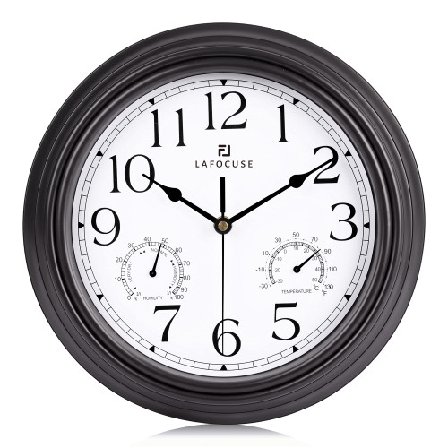 Lafocuse Vintage Wall Clock with Thermometer and Hygrometer Combo Silent Non Ticking Battery Operated Gray Clocks Kitchen for Porch Garage Kitchen