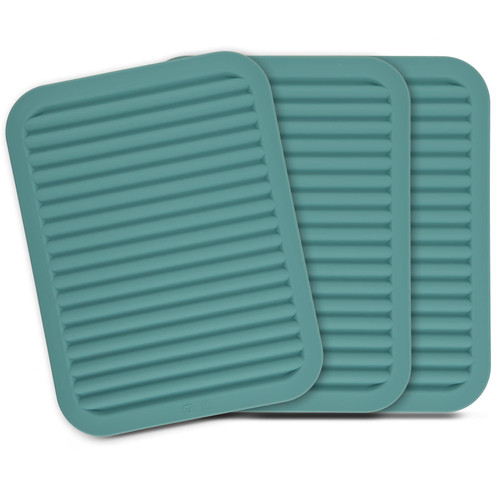 Kalsreui Trivets for Hot Dishes, Versatile Silicone Trivet Hot Pad for Kitchen, Dish Mat and Pot Holder for Counter, Teal Kitchen Heat Resistant Mat, Tabletop Trivets for Hot Pots and Pans Pack 3