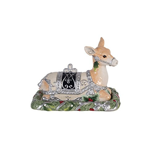 Fitz and Floyd 49-629 Bristol Holiday Deer Covered Butter Dish Blue/White