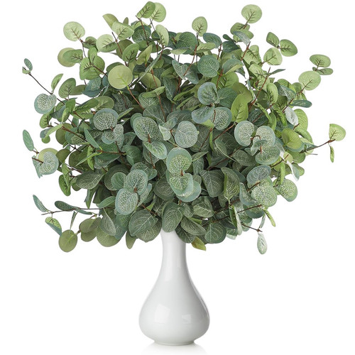 Miracliy Faux Eucalyptus Stems Artificial Eucalyptus Leaves Silk Silver Dollar Eucalyptus OliveBranches for Vases for Home Table Decor