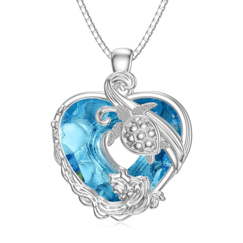Flpruy Turtle Necklace for Women Sterling Silver Ocean Sea Turtle Necklace with Blue Topaz Heart Crystal December Birthstone Turtle Pendant Necklace Turtle Jewelry Gift for Women Girl Birthday Flpruy Turtle Necklace for Women Sterling Silver Ocean Sea Turtle Necklace with Blue Topaz Heart Crystal December Birthstone Turtle Pendant Necklace Turtle Jewelry Gift for Women Girl Birthday