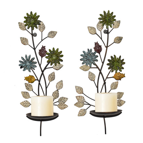 JUCONSIN Wall Sconces Candle Holder Set of 2, Antique Leaf Branch Wall Mount Hanging Metal Wall Candle Holder Candle Sconce for Living Room Dining Room