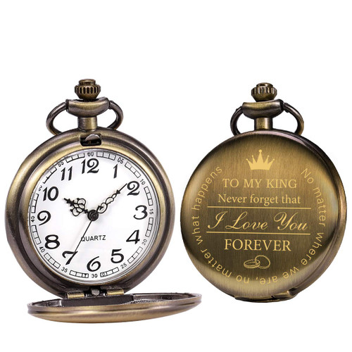 SIBOSUN Pocket Watch for Men Who Have Everything Birthday Gifts for Men Personalized Gifts to My King (Husband Boyfriend Lover) Engraved + I Love You CardCopper