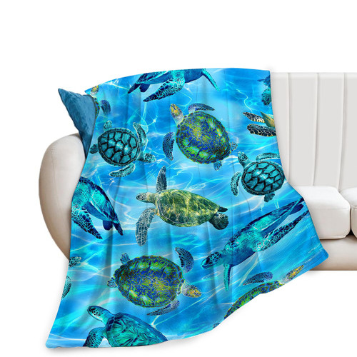 Sea Turtle Blanket Soft Cozy Nautical Ocean Turtle Fleece Plush Decor Throw Blanket All Season Ultra Warm Lightweight Fuzzy Sea Turtle Blanket Gifts for Girls Women Boys Men Kids Bed 40"X50"