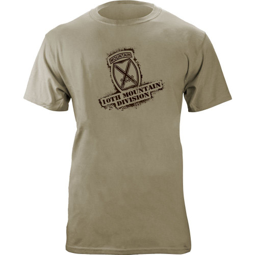 Army 10th Mountain Division Stencil Style T-Shirt (L, Tan)