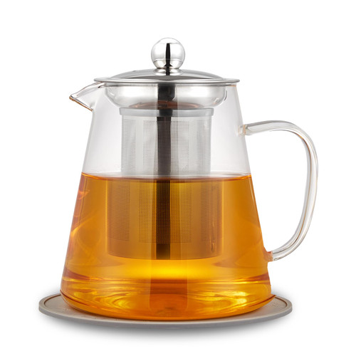 Glass Kettle, 32oz/950ml Glass Teapot with Removable Stainless Steel Filter & Matching Silicone Coasters, Stovetop & Microwave Safe Tea Pot for Loose Leaf Tea & Blooming Tea