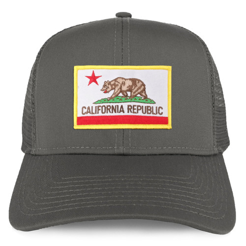 Armycrew XXL Oversize California Flag Iron On Patch Mesh Back Trucker Baseball Cap - Charcoal