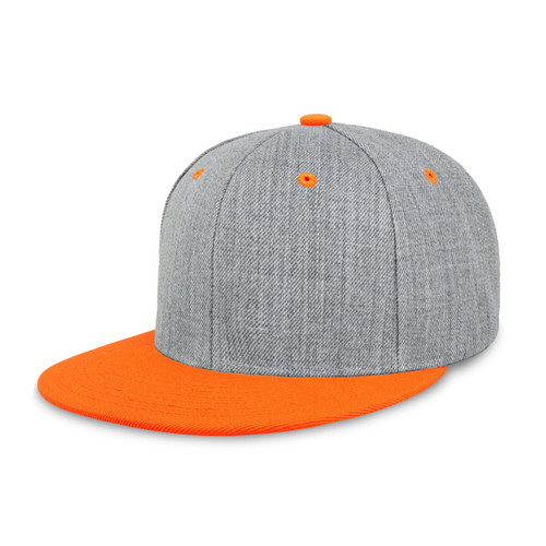 CHOK.LIDS Two Tone Snapback Heather Grey Flat Bill Visor Wool Blend Classic Plain Hats for Men Women Adjustable Baseball Cap (Orange)