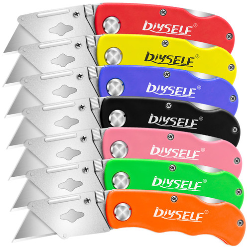 DIYSELF Knife 7 Pack Box Cutters, Back Lock Design, Quick Change Blade, Razor Knife Folding Utility Knife for Work, Boxes, Cardboard, Carton, Carpet